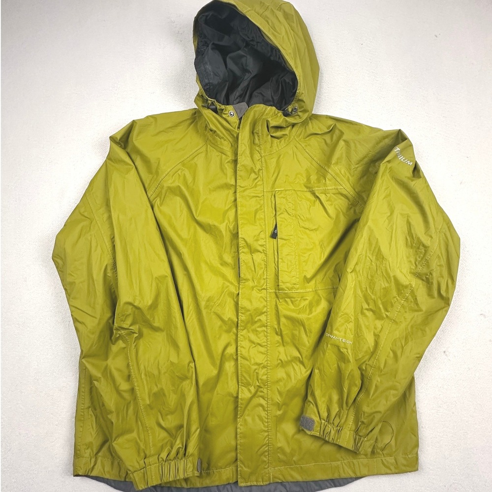 Columbia Titanium Omni-Tech Rain Jacket Mens Large Lime Green Hooded XM2086‎